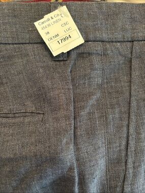 Luciano Barbera Gray Denim-Look Linen Dress Pants